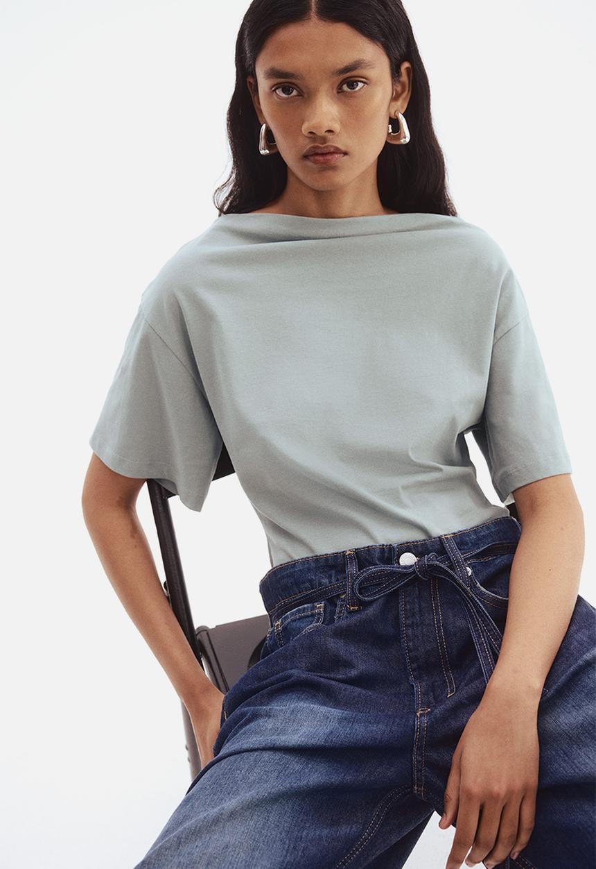 H&M - Boat-neck cotton top - turquoise