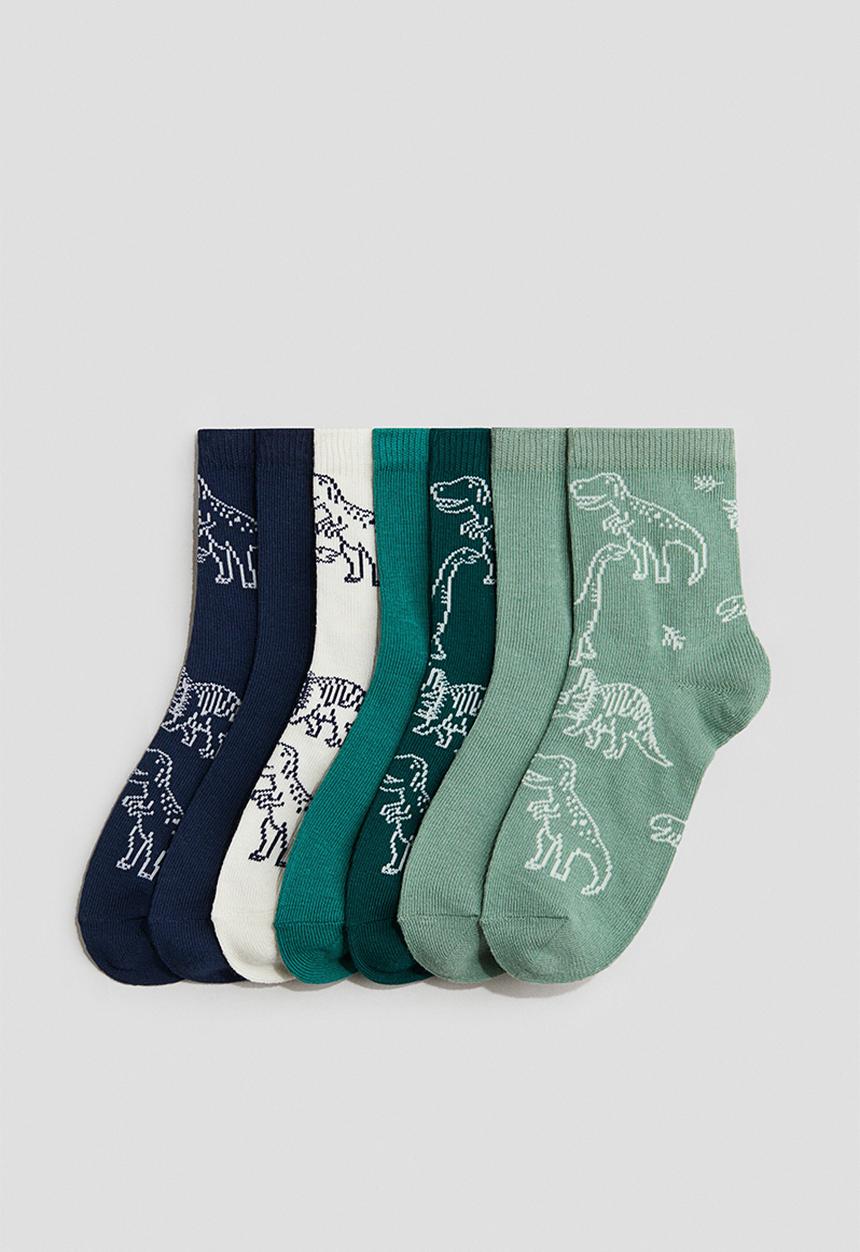 H&M - 7-pack socks - green/dinosaurs