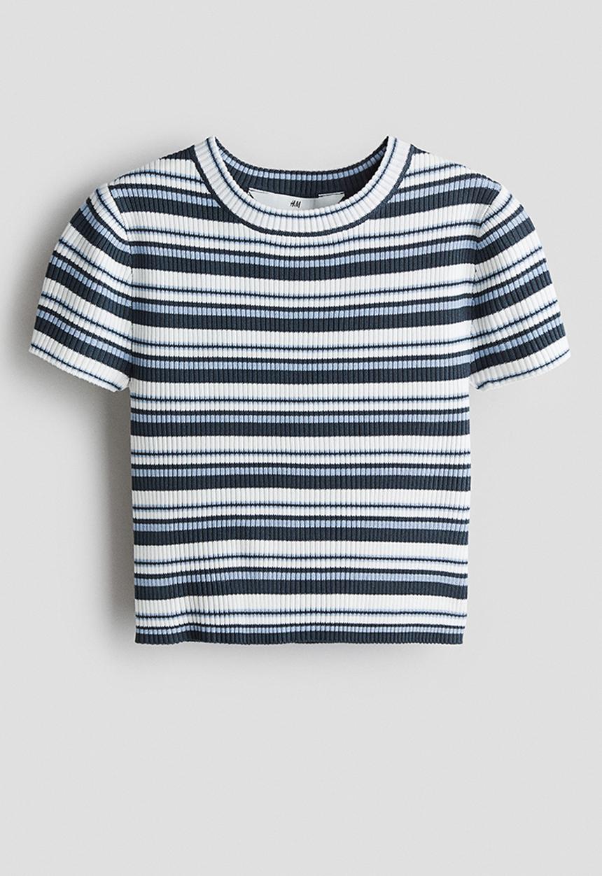 H&M - Short rib-knit top - blue,multi