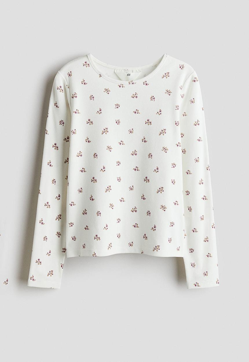 H&M - Long-sleeved cotton jersey top - white,multi