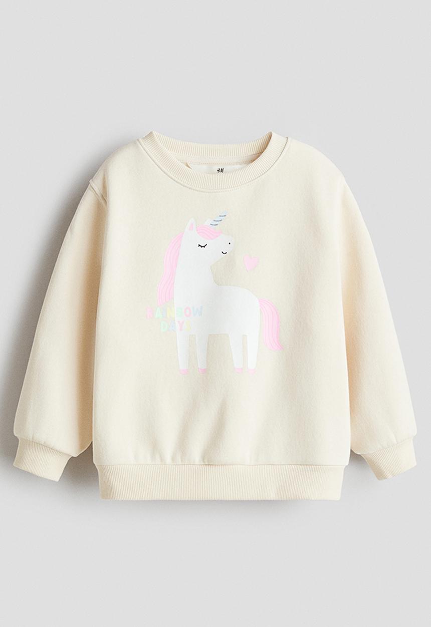 H&M - Printed brushed-inside sweatshirt - light beige/unicorn 