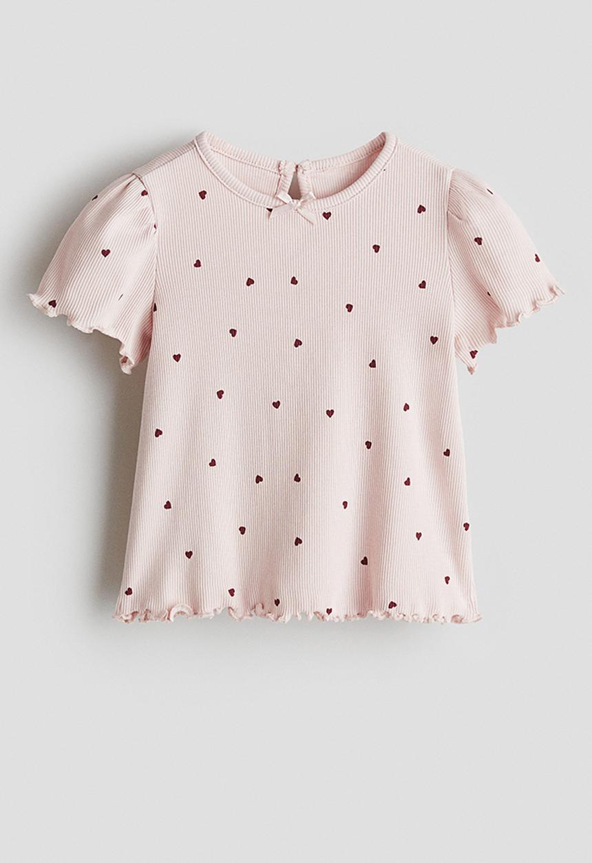 H&M - Printed cotton top - light pink hearts