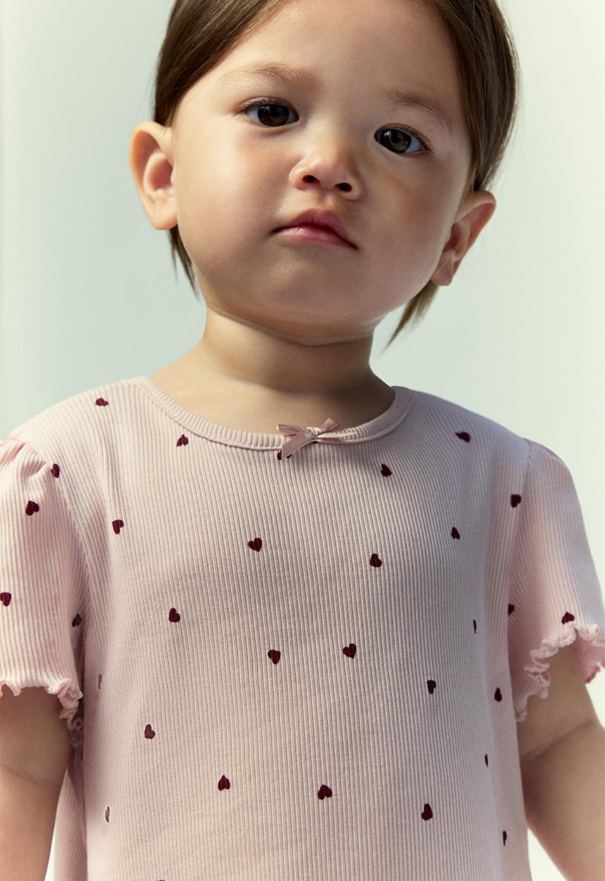 H&M - Printed cotton top - light pink hearts