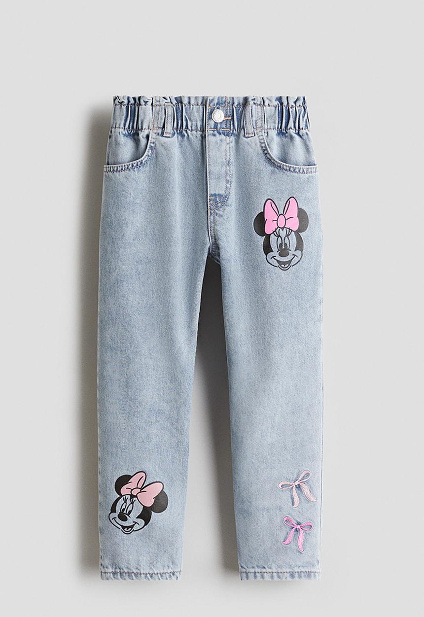 H&M - Loose fit tapered jeans - light denim blue/minnie mouse 