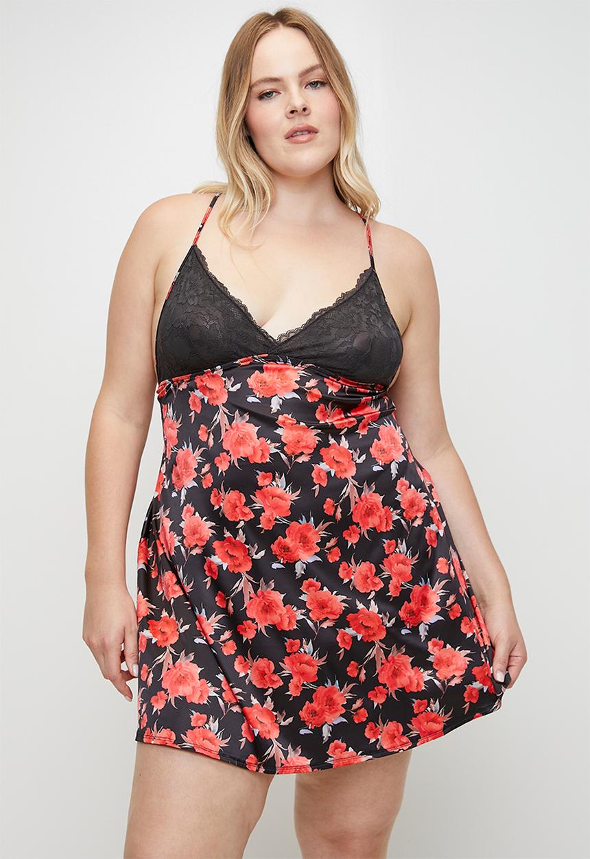 DORINA - Plus anahi-floral dress - black