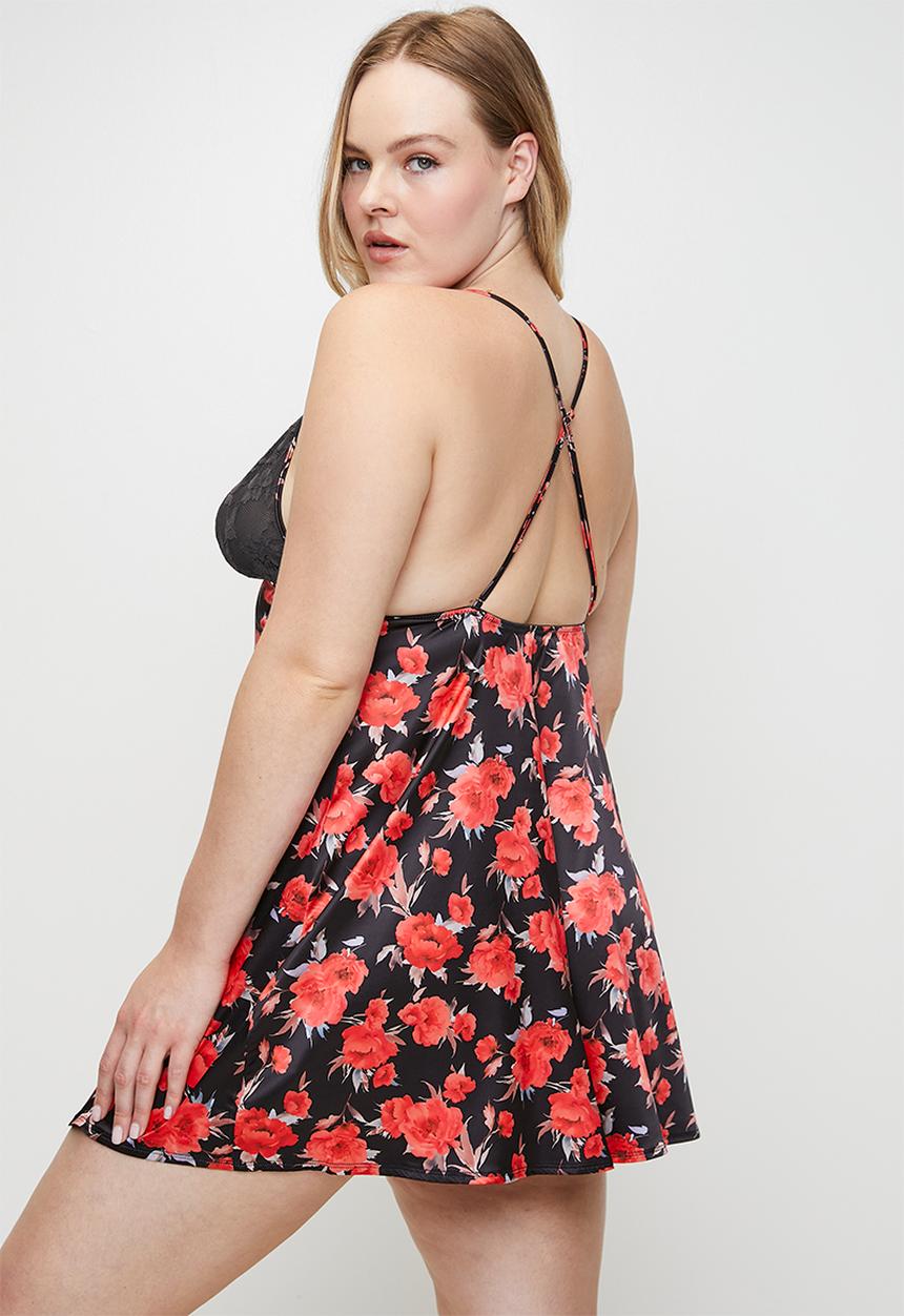 DORINA - Plus anahi-floral dress - black