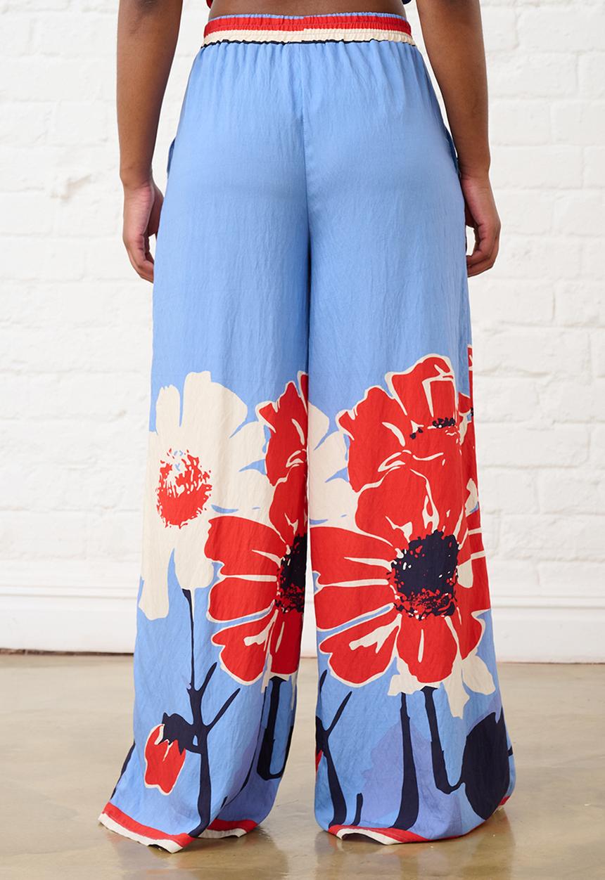 Me&B - Soft Printed Pants in Midnight Poppy - Blue