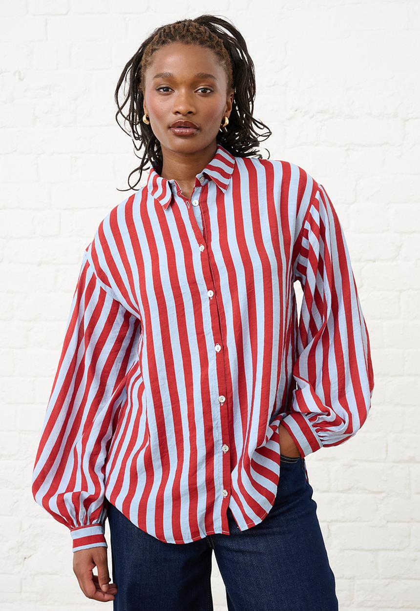 Me&B - Bellow Stripe Sleeve Shirt - Red & Blue