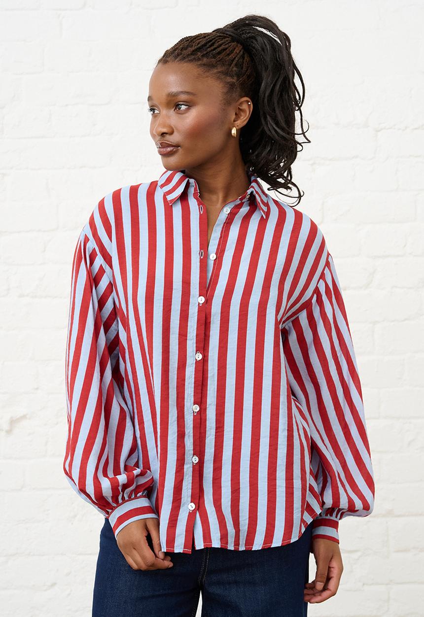 Me&B - Bellow Stripe Sleeve Shirt - Red & Blue