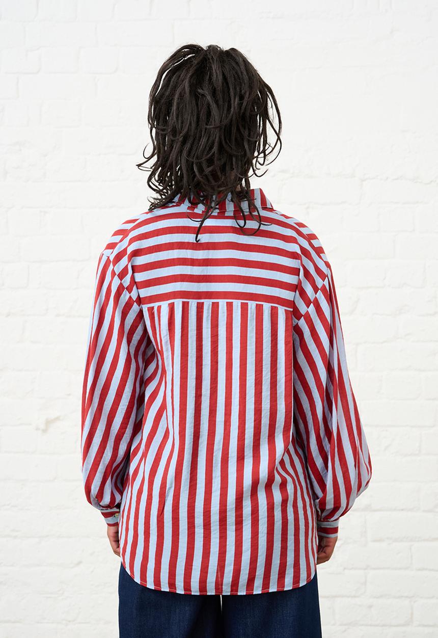 Me&B - Bellow Stripe Sleeve Shirt - Red & Blue