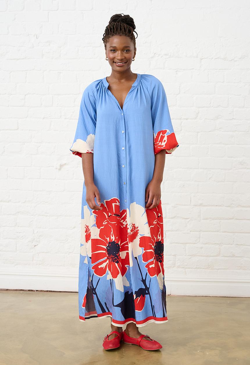 Me&B - Maxi Shirtdress in Midnight Poppy - Multi