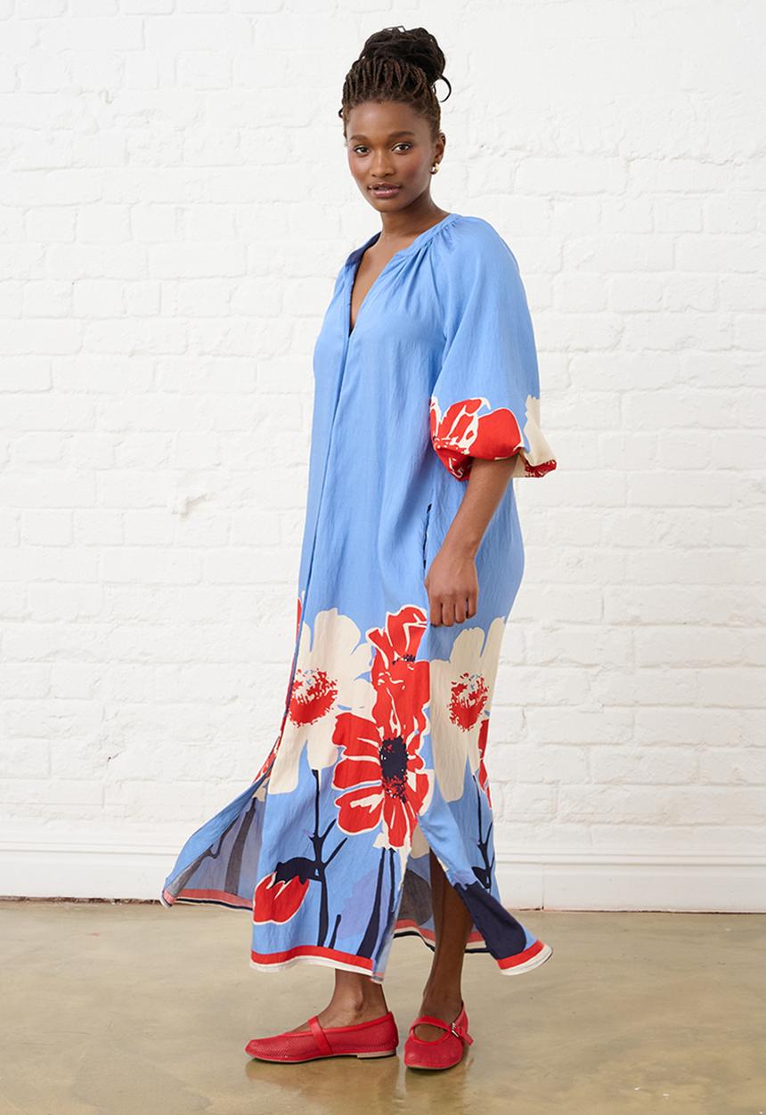 Me&B - Maxi Shirtdress in Midnight Poppy - Multi