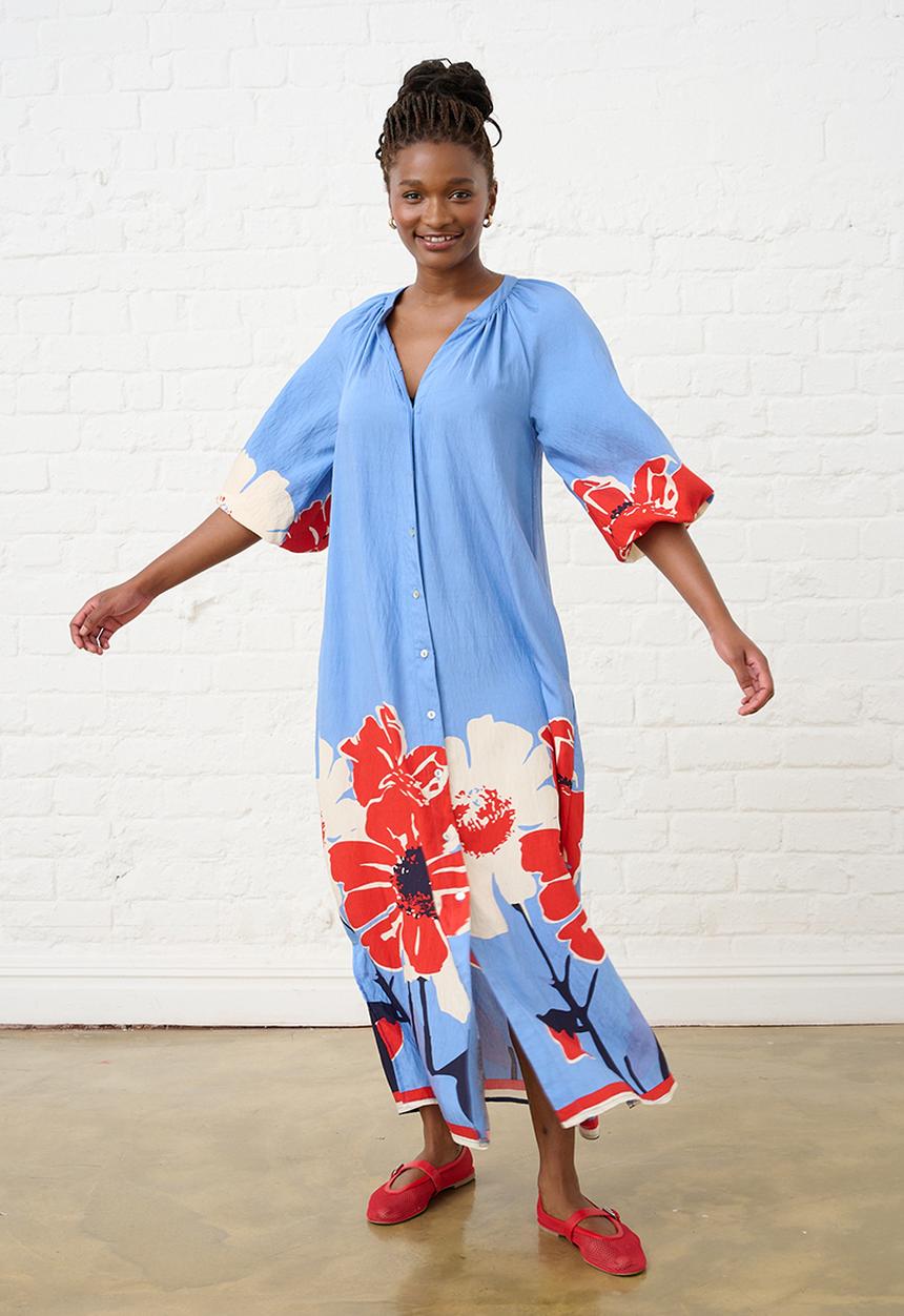 Me&B - Maxi Shirtdress in Midnight Poppy - Multi