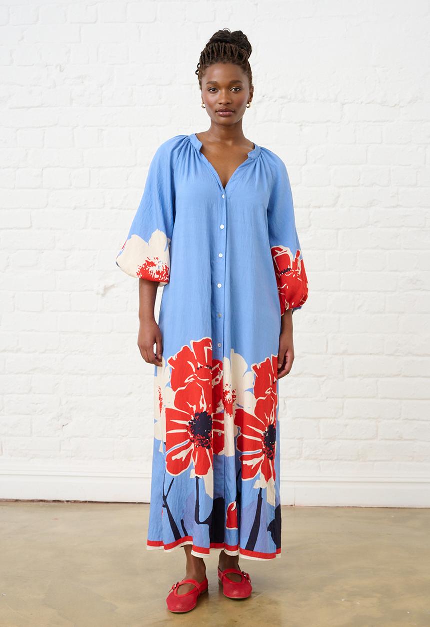 Me&B - Maxi Shirtdress in Midnight Poppy - Multi