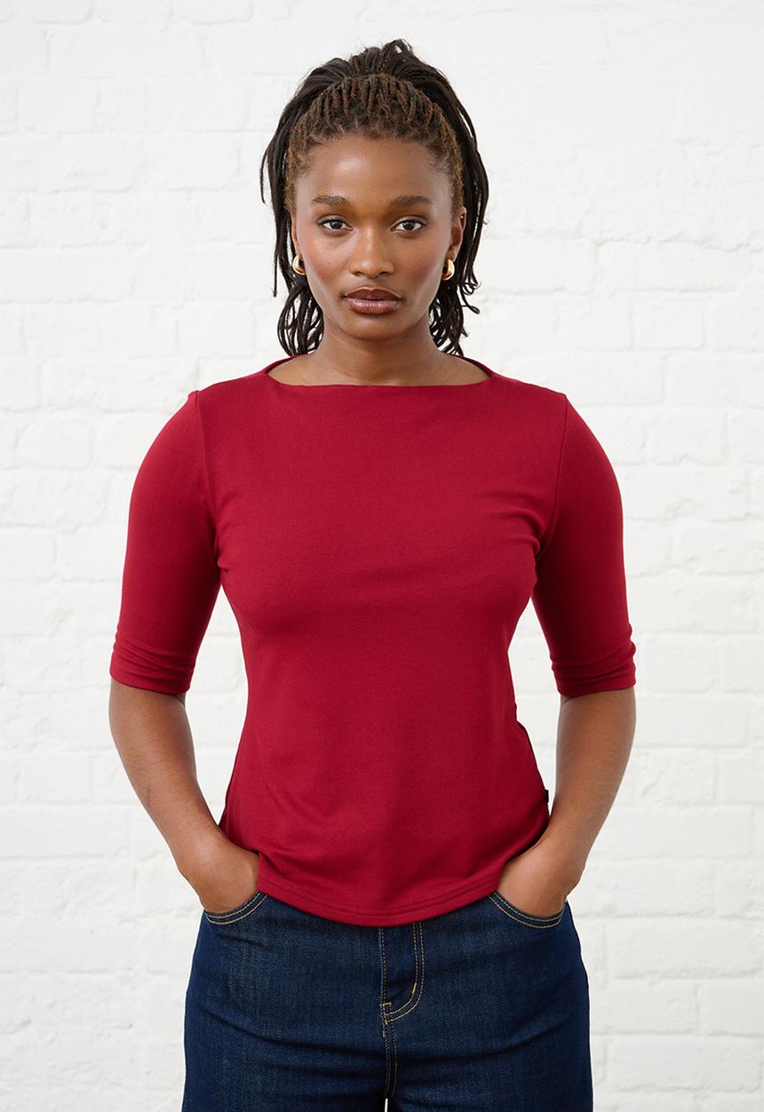 Me&B - Boat Neck Essential Top - Merlot