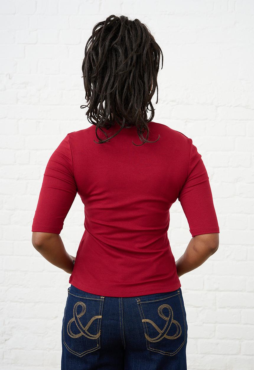 Me&B - Boat Neck Essential Top - Merlot