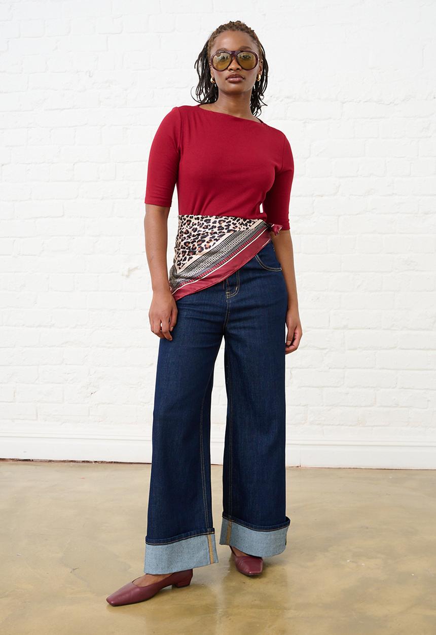 Me&B - Boat Neck Essential Top - Merlot