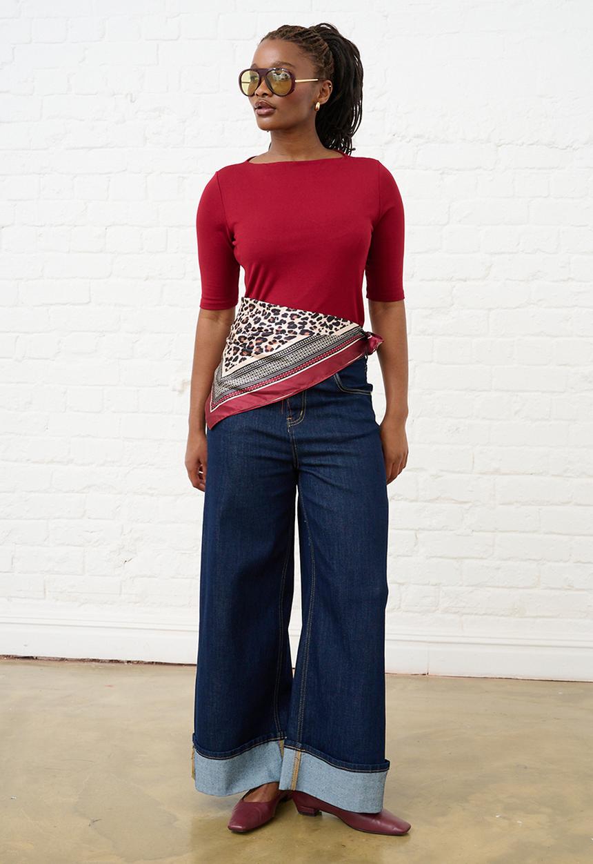 Me&B - Boat Neck Essential Top - Merlot