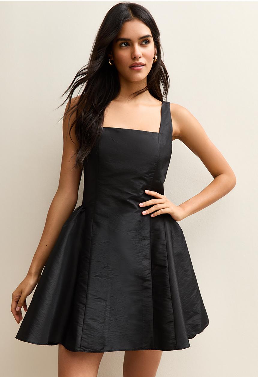 Taffeta bow back mini dress - black
