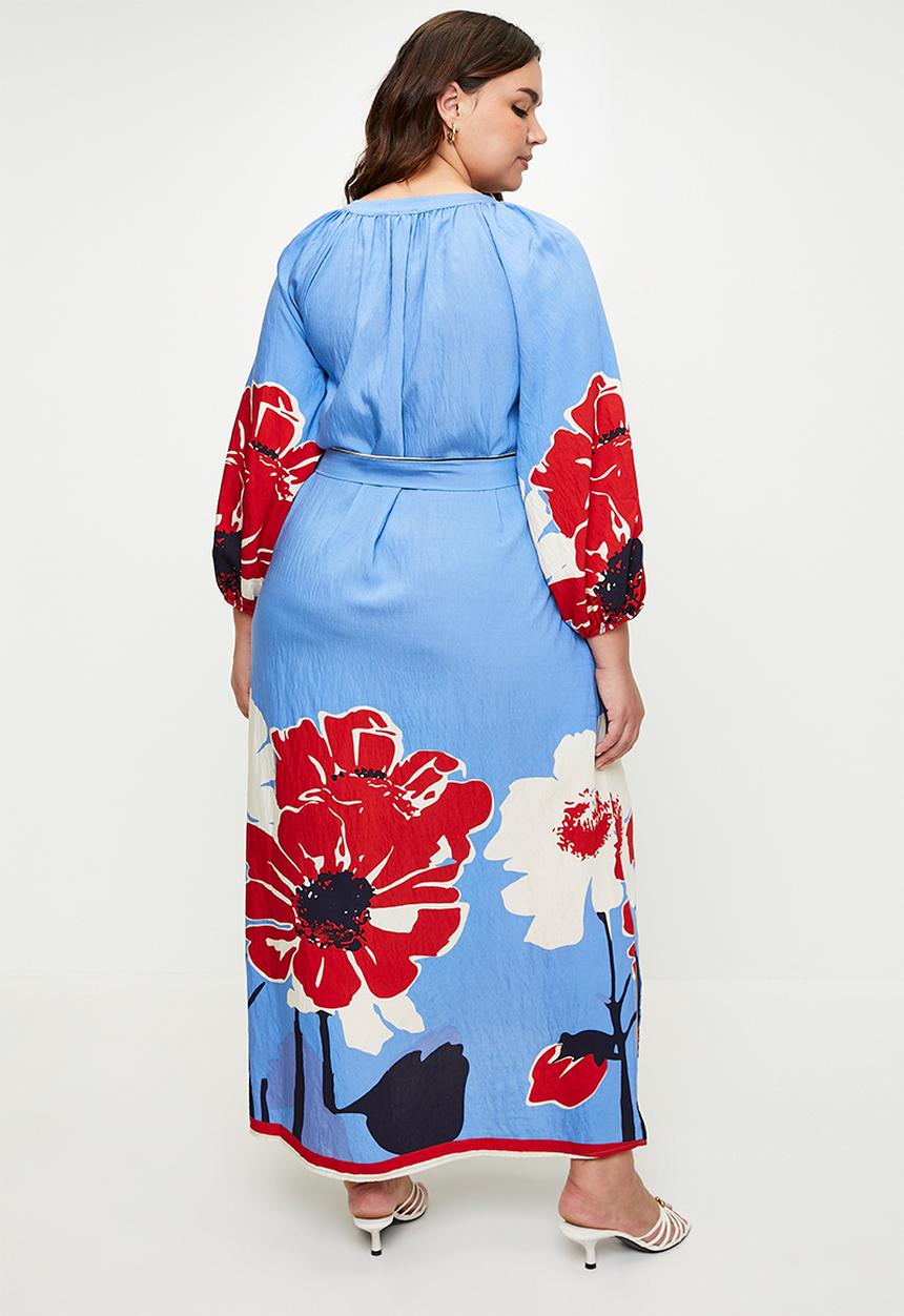 Me&B - Plus Maxi Shirtdress in Midnight Poppy - Multi