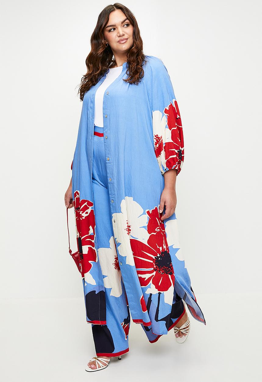 Me&B - Plus Maxi Shirtdress in Midnight Poppy - Multi