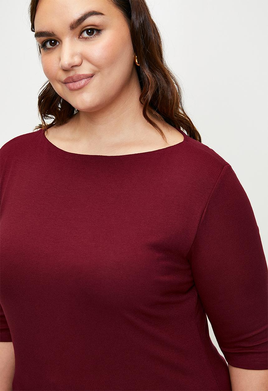 Me&B - Plus Boat Neck Essential Top - Merlot