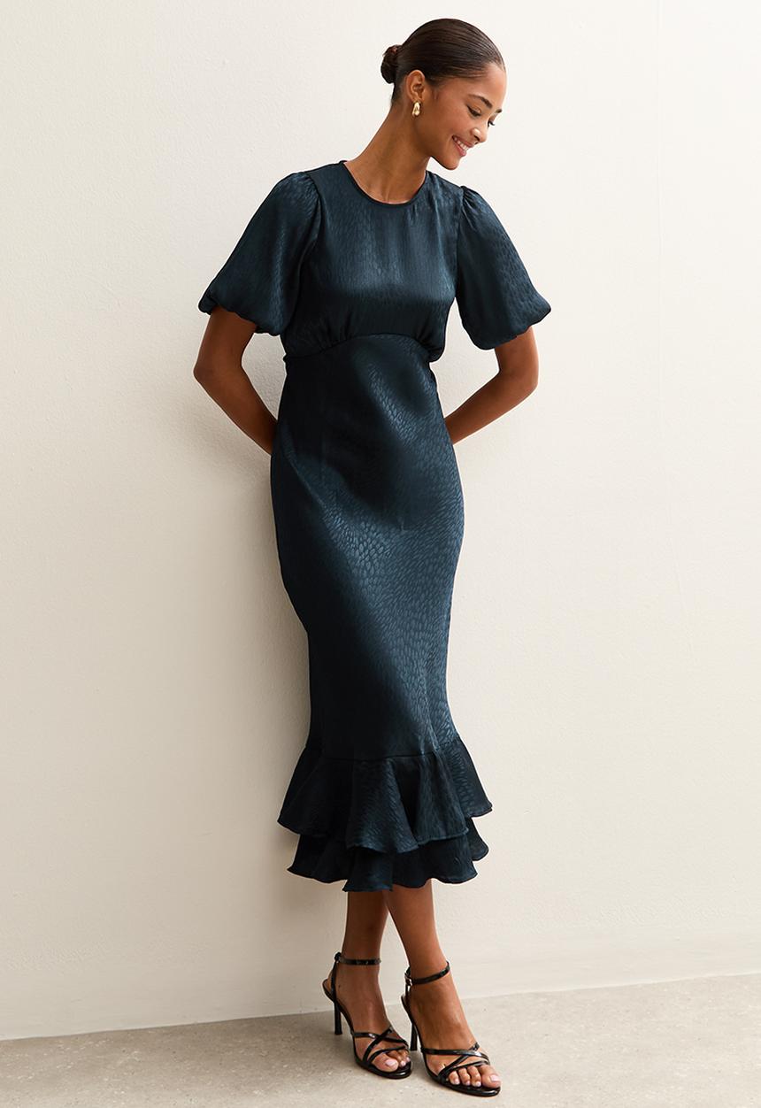 New Look - Ex feath jacq satin midi  - navy