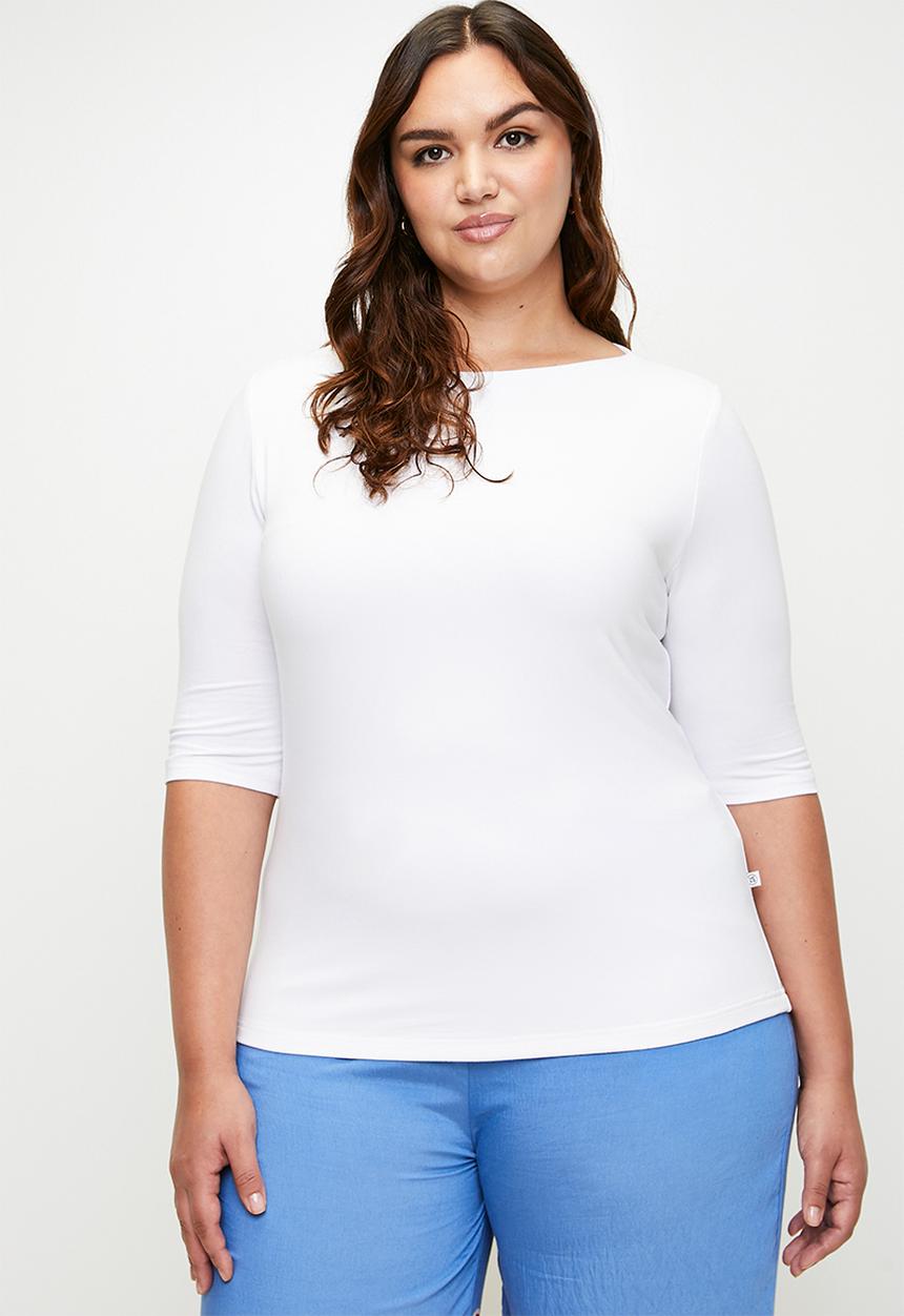 Me&B - Plus Boat Neck Essential Top - Milk