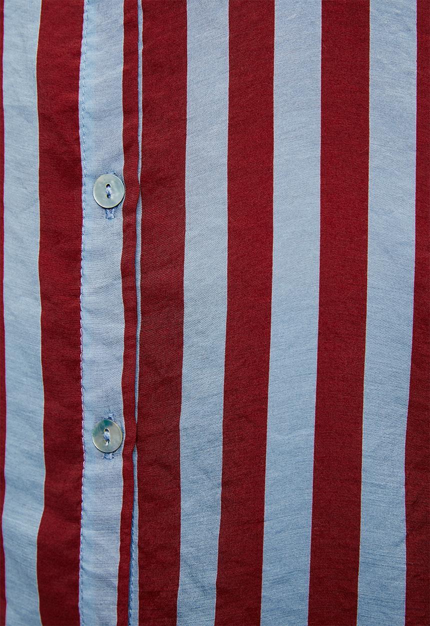 Me&B - Plus Bellow Stripe Sleeve Shirt - Red/Blue
