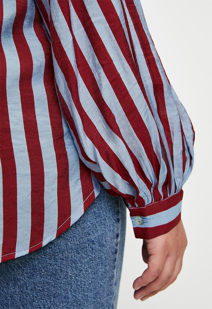 Me&B - Plus Bellow Stripe Sleeve Shirt - Red/Blue