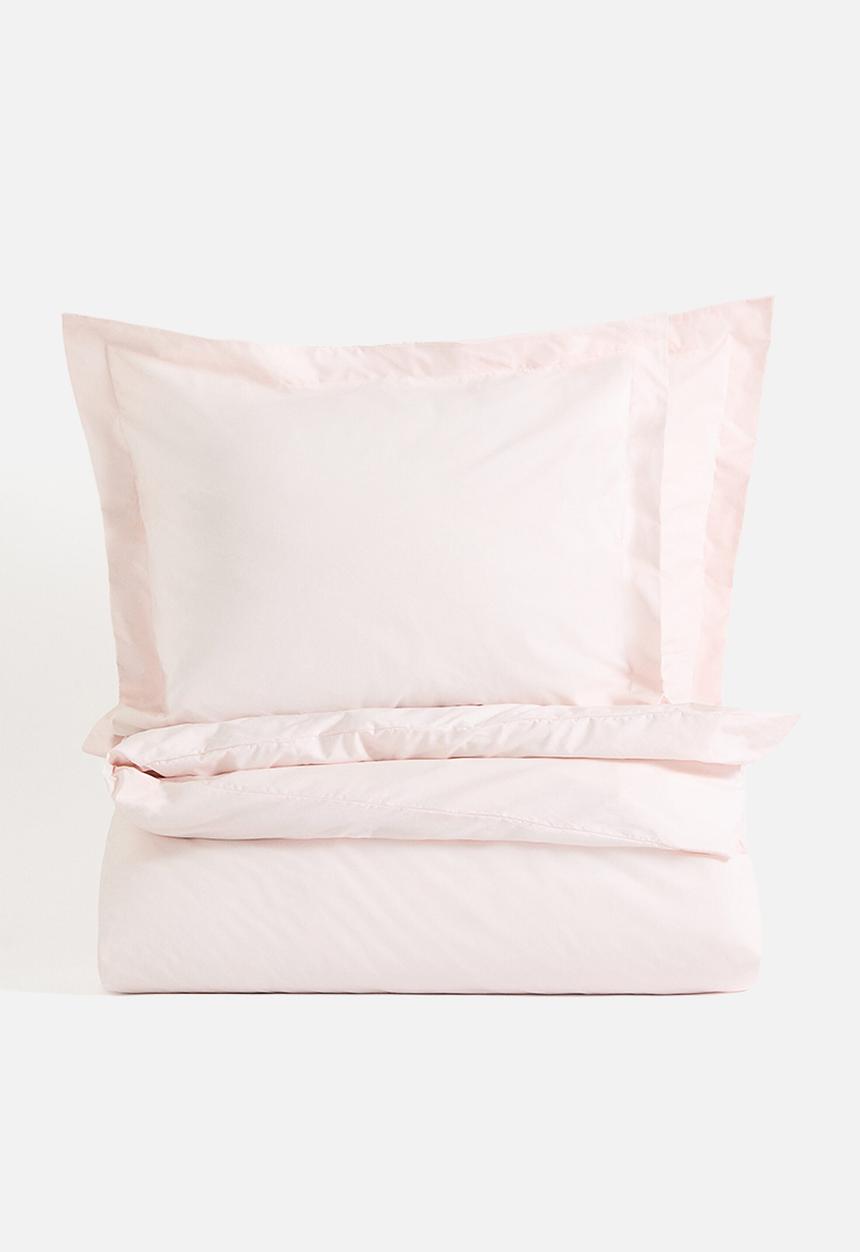 H&M - Double/king cotton percale duvet cover set - light pink 