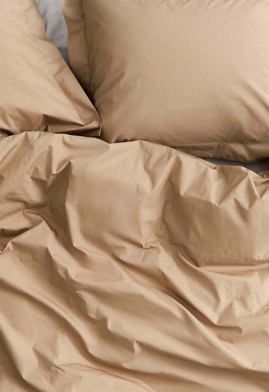 H&M - Double/king cotton percale duvet cover set - beige