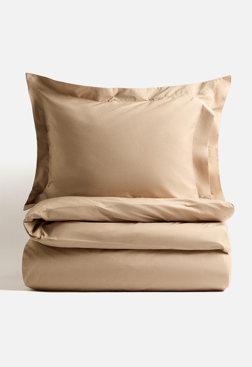 H&M - Double/king cotton percale duvet cover set - beige