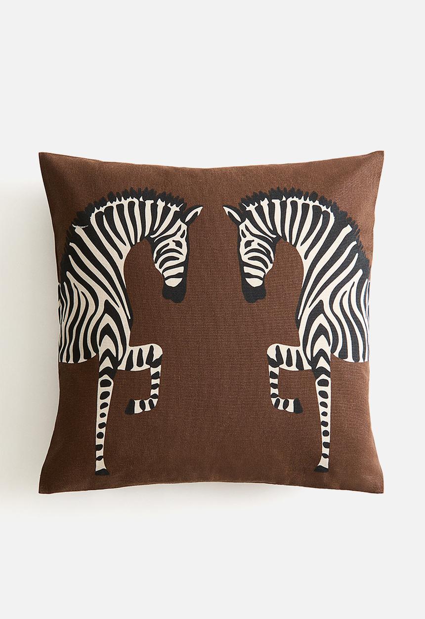 H&M - Printed cotton cushion cover -dark brown/zebras
