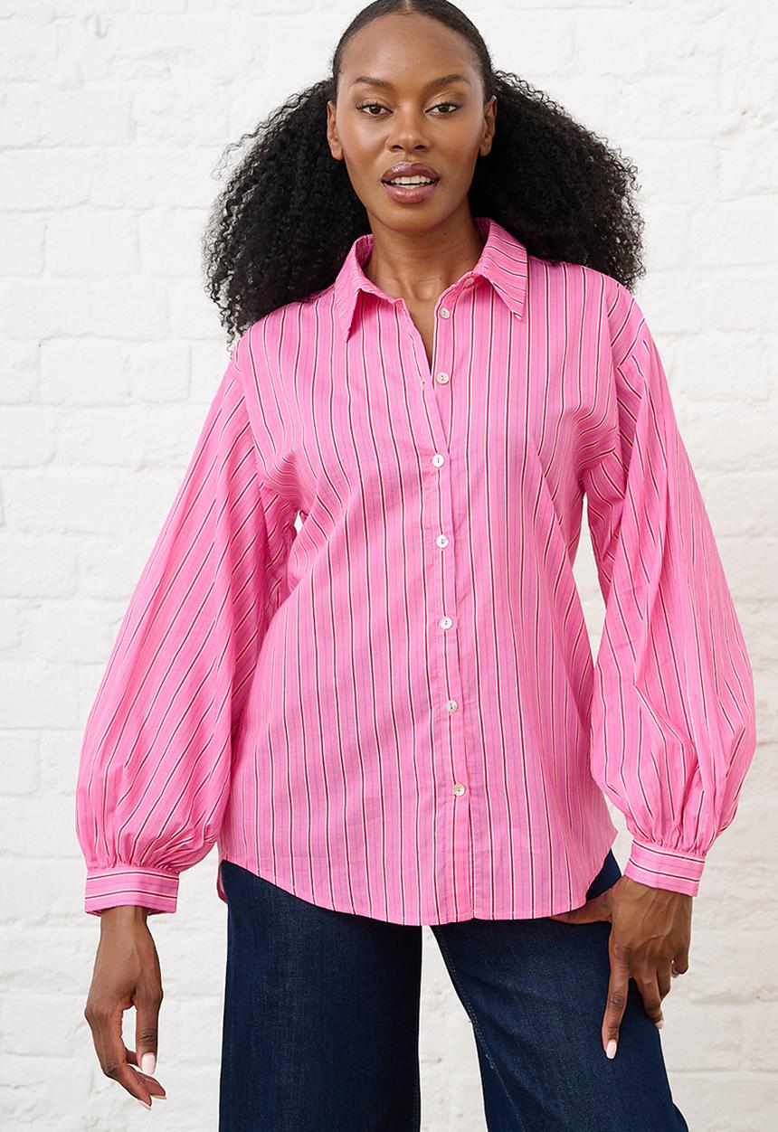 Me&B - Bellow Sleeve Shirt Stripe - Pink