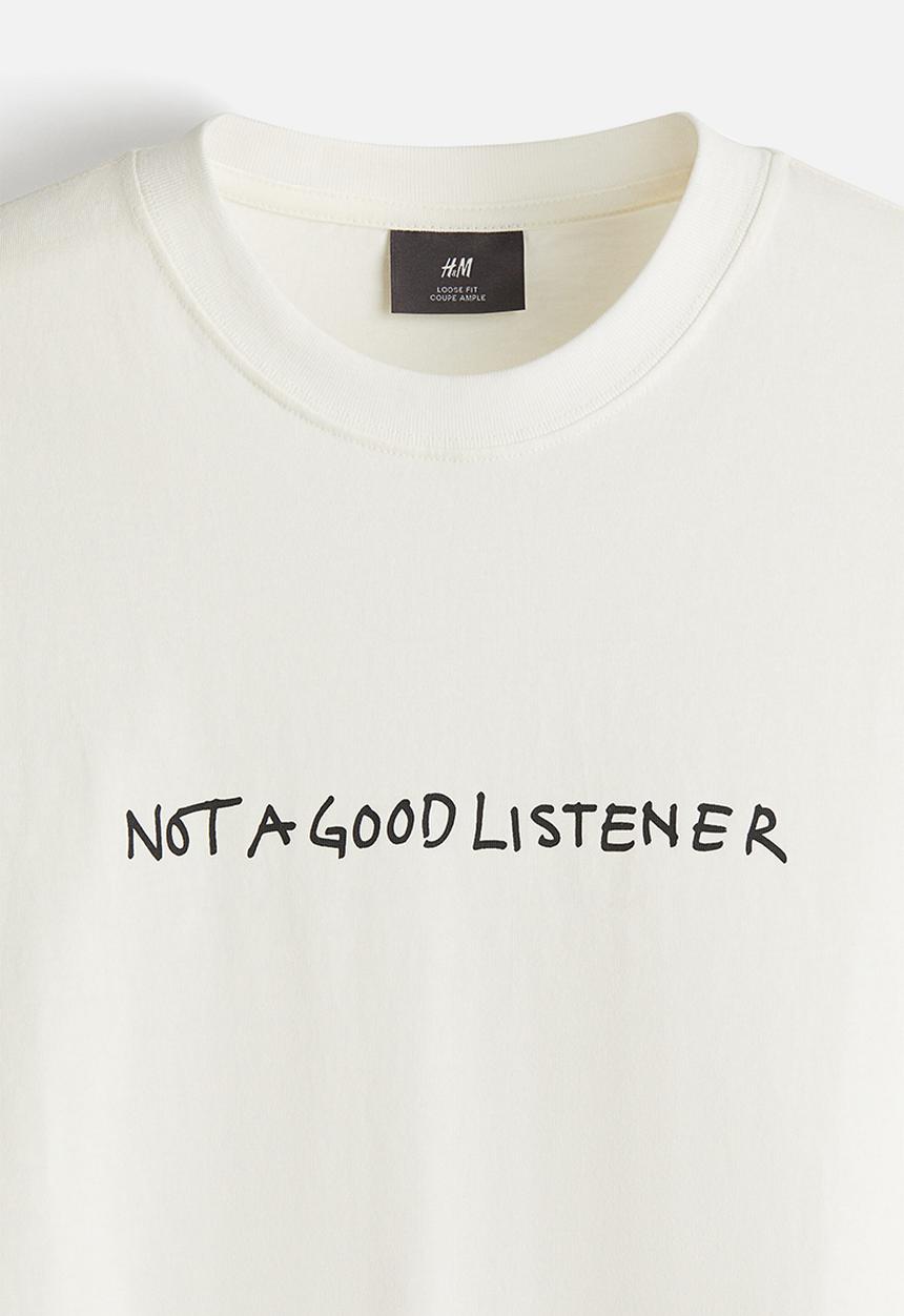 H&M - Loose fit printed t-shirt - cream listener