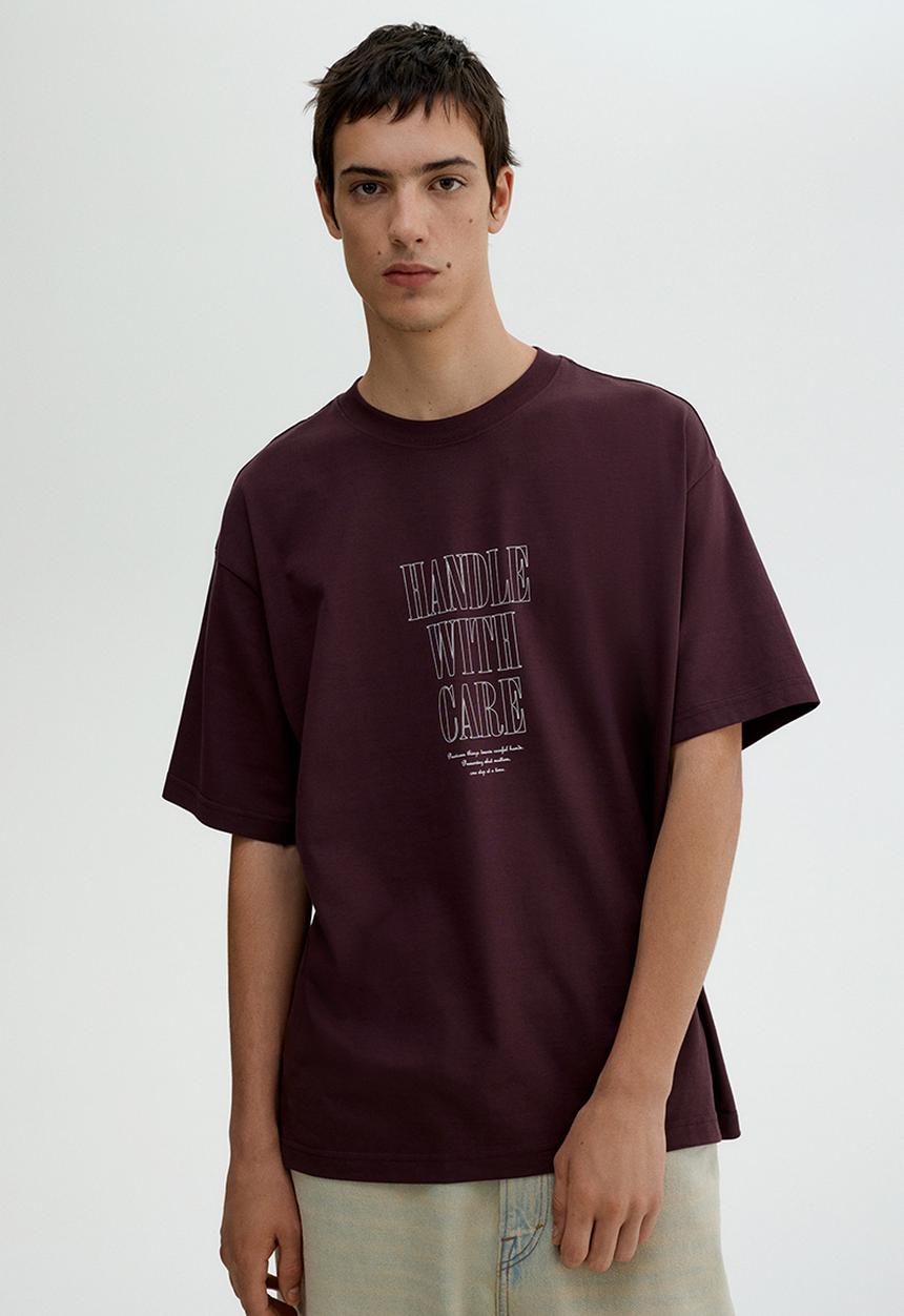 H&M - Loose fit printed t-shirt - plum handle with care