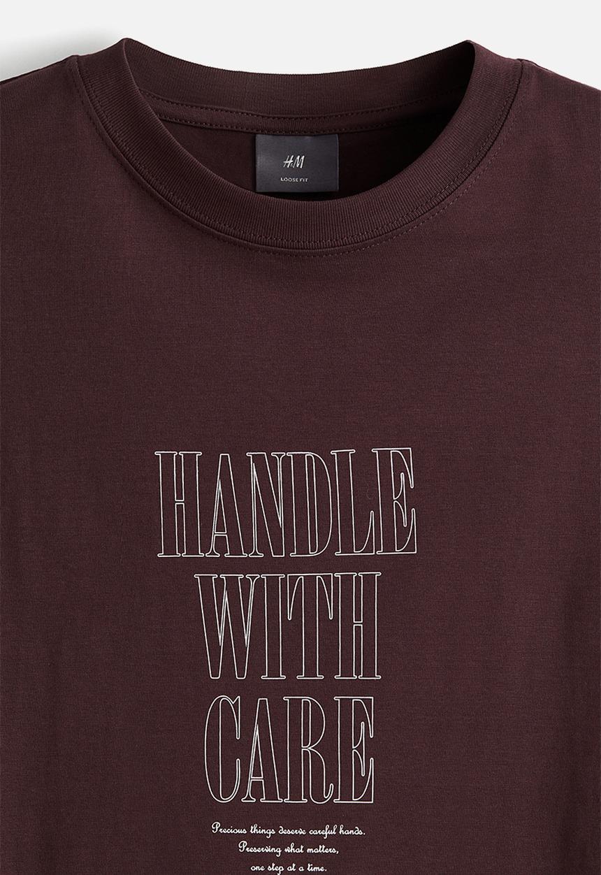 H&M - Loose fit printed t-shirt - plum handle with care