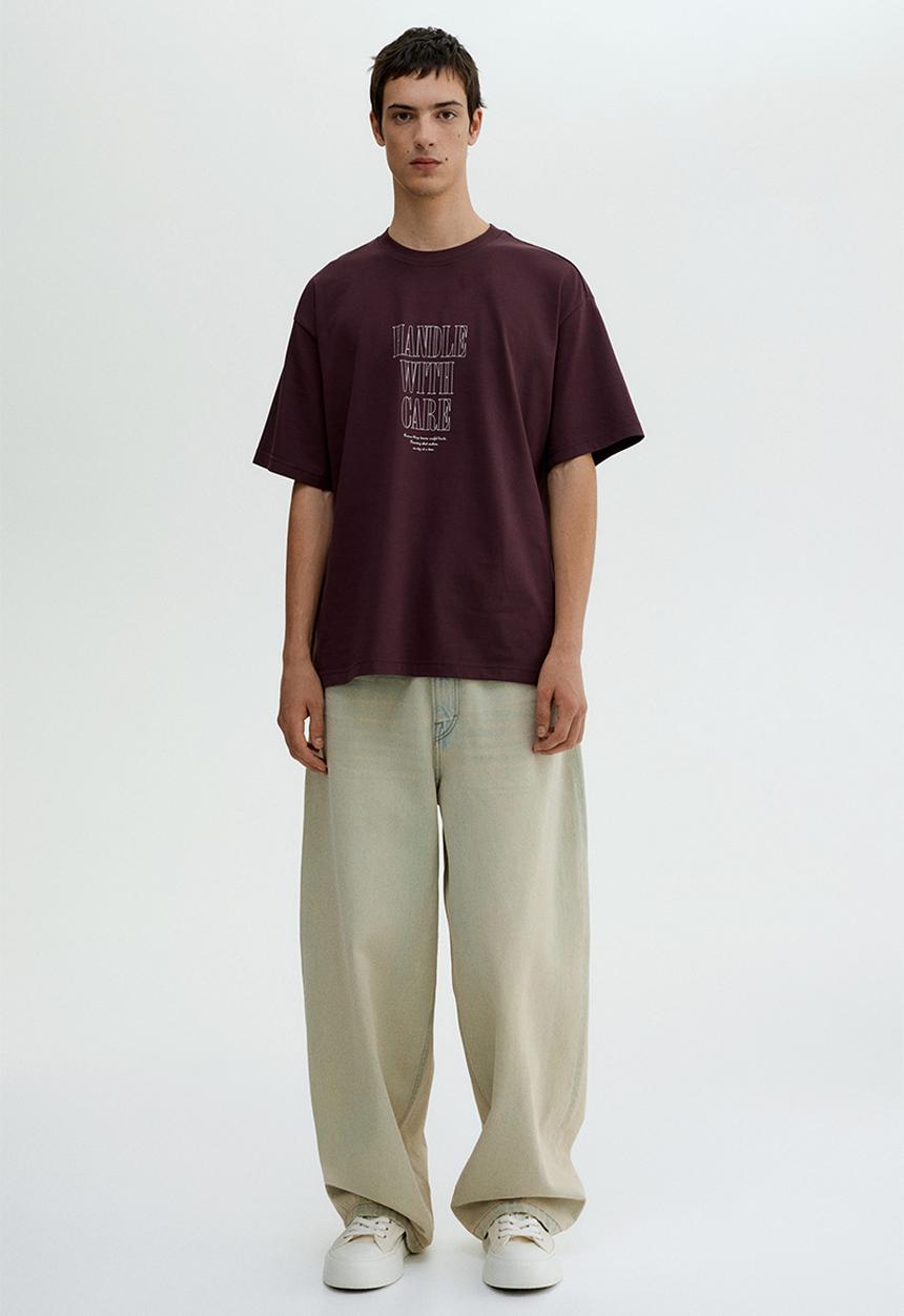 H&M - Loose fit printed t-shirt - plum handle with care