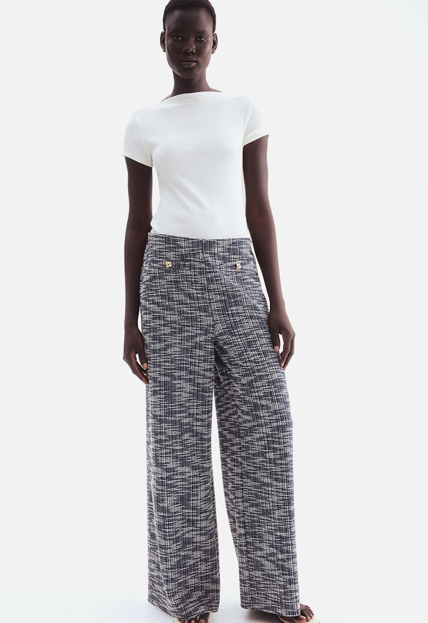 H&M - Wide trousers - navy blue marl