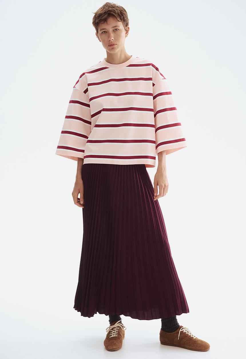 H&M - Loose-fit cotton top - powder pink striped