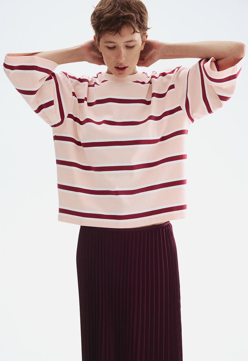 H&M - Loose-fit cotton top - powder pink striped