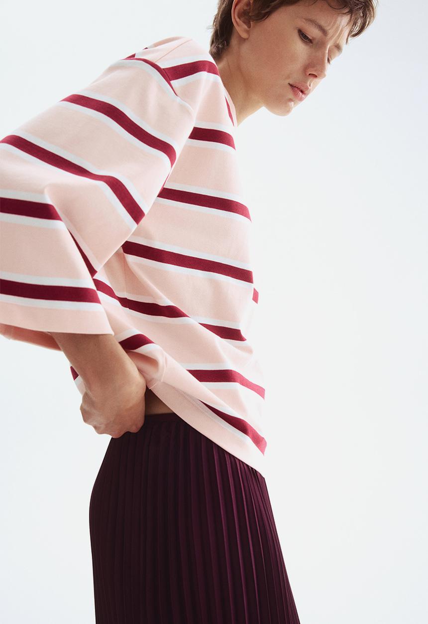 H&M - Loose-fit cotton top - powder pink striped