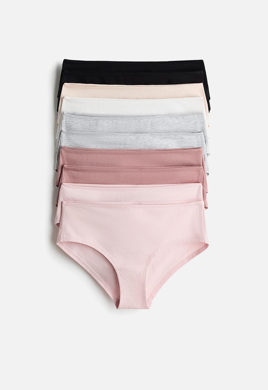 H&M - 10-pack cotton hipster briefs - white,beige,black,grey,pink