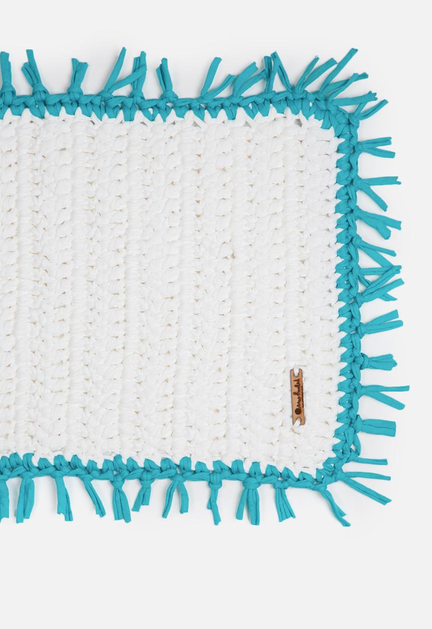 Sew Hooked - White mat with Turquoise tassel