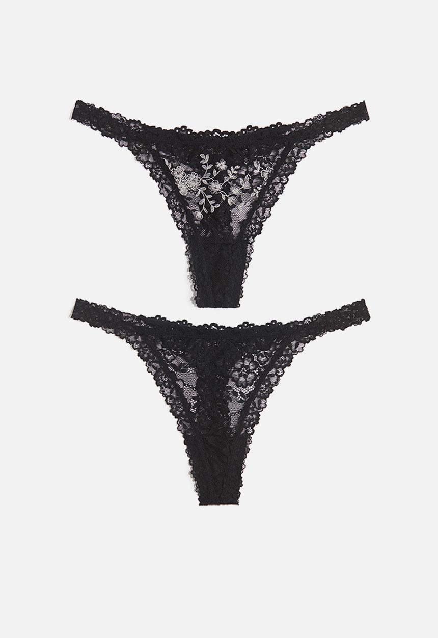 H&M - 2 pack lace tanga thong briefs - black