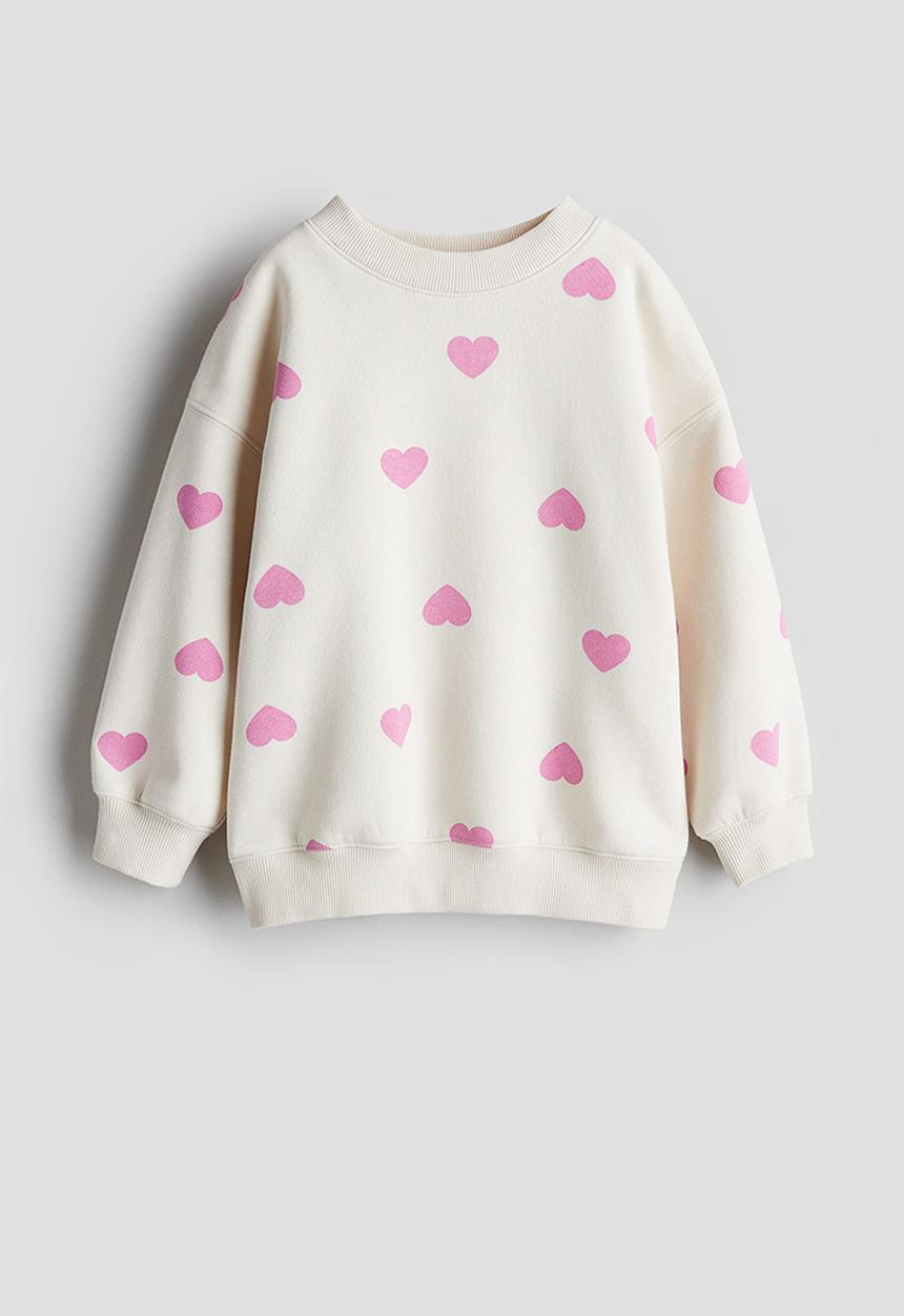 H&M - Oversized brushed-inside sweatshirt - white hearts
