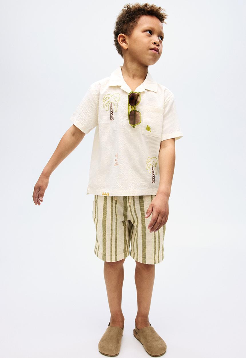 H&M - Cotton-blend shorts - beige & green striped