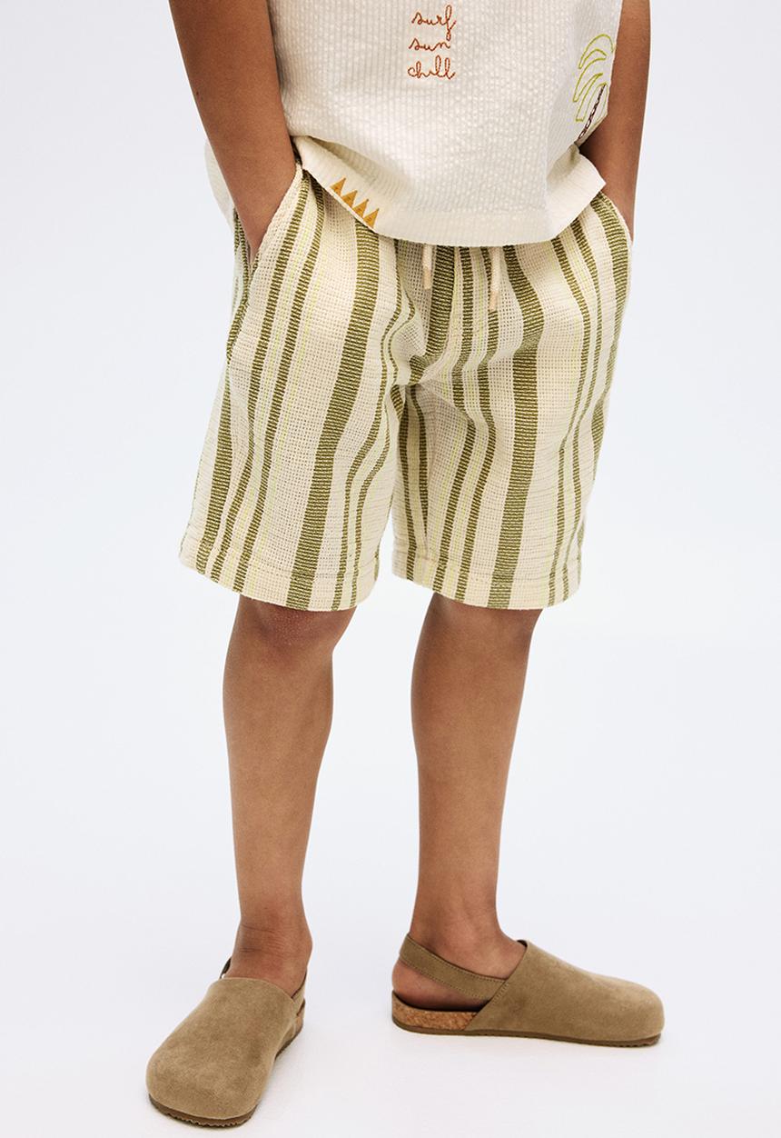 H&M - Cotton-blend shorts - beige & green striped