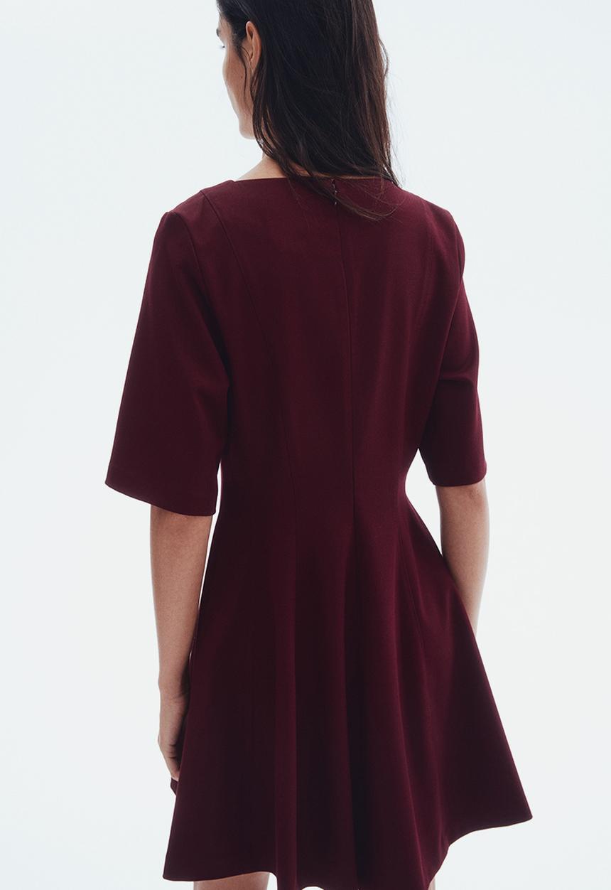 H&M - Waisted twill dress - burgundy